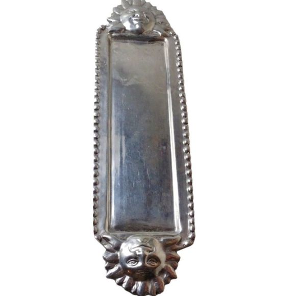 Accents Heavy Cast Aluminium Oblong Tray With Sun Faces At Each End